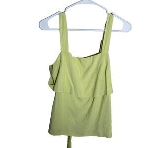 Heatherly Blouse Women's Medium Neon Sqaure Neck Ruffle Tank Top Boho
